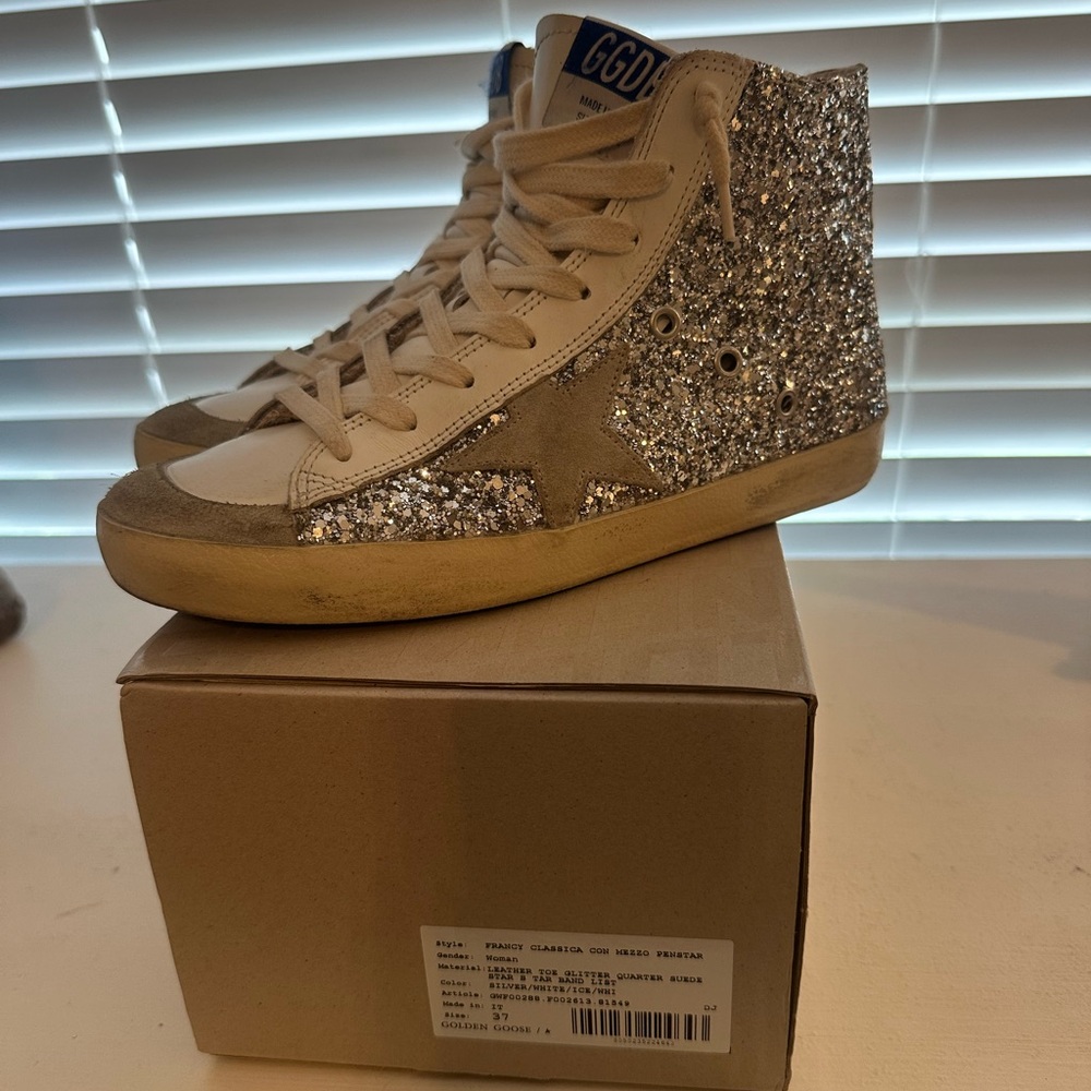 Golden Goose Women's Silver Glitter High-Top Sneakers